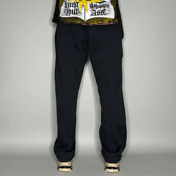 Nike Sweatpants Jet Black Polyester Grey Swoosh Baggy Wide Leg Therma Fit